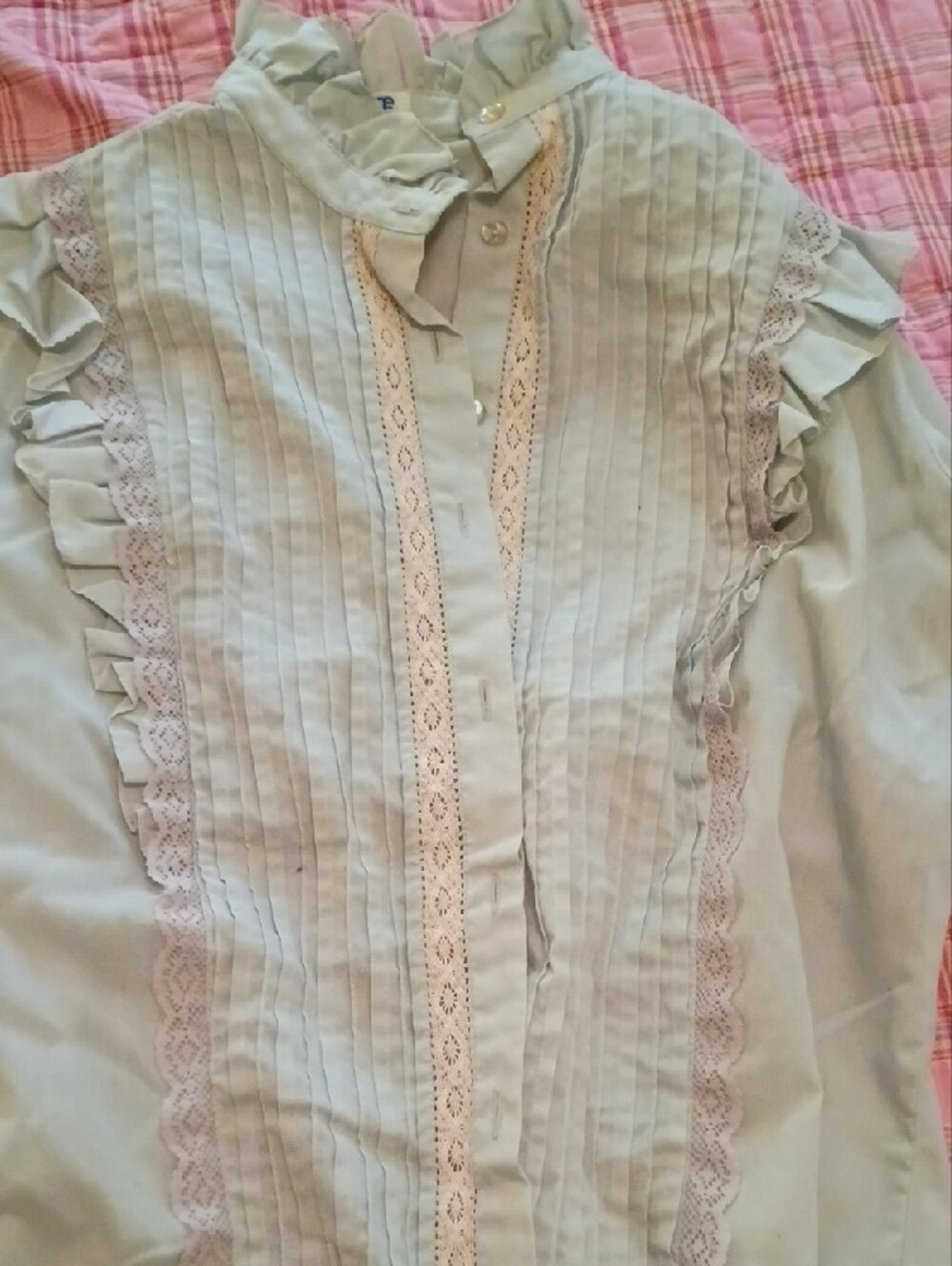 Cream Ruffle-Trim Button Front Blouse - Picture 6 of 6